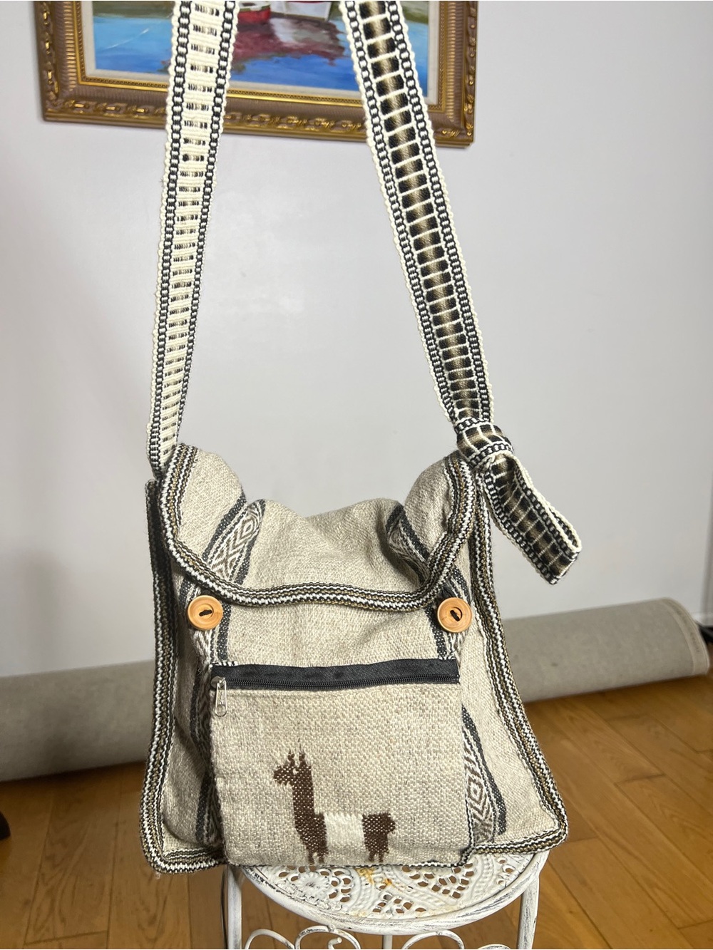 Handwoven Neutral Alpaca-Style Crossbody Messenger Bag